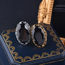 Load image into Gallery viewer, Black Oval Stone Rings Antique Gold/Silver Color