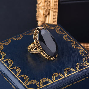 Black Oval Stone Rings Antique Gold/Silver Color