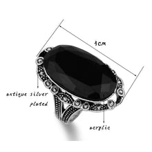 Load image into Gallery viewer, Black Oval Stone Rings Antique Gold/Silver Color