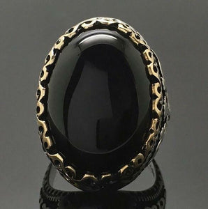 925 Silver Ring Vintage Black Onyx Gemstone Ring