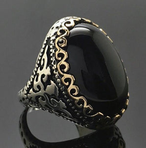 925 Silver Ring Vintage Black Onyx Gemstone Ring