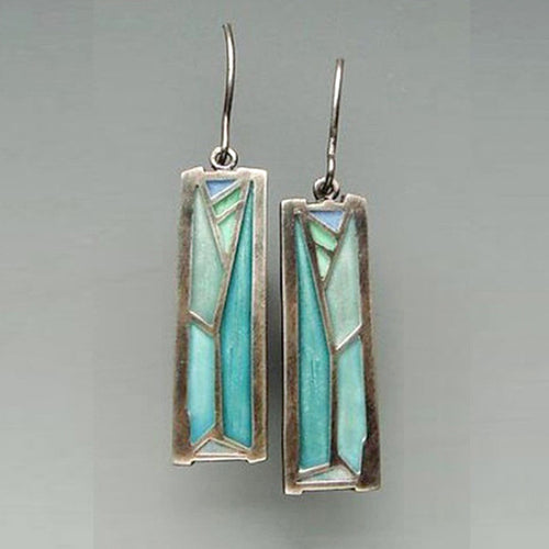 Beautiful Bohemian Tribal Hollow Metal Blue Long Earrings