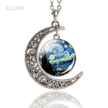 Load image into Gallery viewer, Van Gogh The Starry Night Art Glass Cabochon Silver Necklace Bracelet Earrings Set