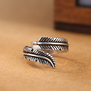 925 Sterling Silver Feather Opening Ring