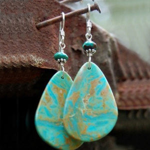 Boho Ethnic Turquoise Stone Drop Dangle Earrings - Native Tribal Women Vintage Earrings