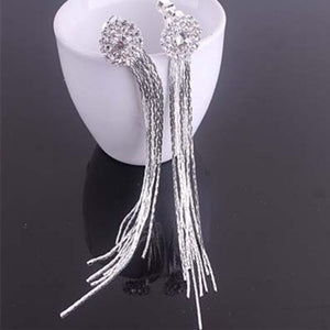 Fashion Crystal Long Rhinestone Tassel Earrings