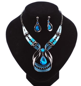 Crystal Waterdrop Bohemian Necklace with Earring Set