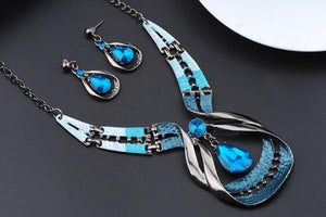 Crystal Waterdrop Bohemian Necklace with Earring Set