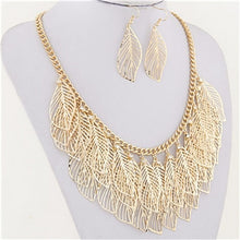 Load image into Gallery viewer, Romantic Bohemian Long Leaves Gold Necklace Set