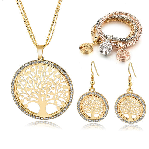 Golden Tree Of Life Jewelry Set - Necklace Earrings Bracelets