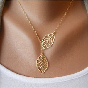 Trendy Minimalist Two Leaves Golden/Silver Pendant Clavicle Necklace - New Addition