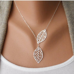 Trendy Minimalist Two Leaves Golden/Silver Pendant Clavicle Necklace - New Addition