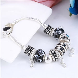 Charm Beads Silver Bracelet - Pink or 23 colors and designs