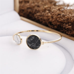 Gold Plated Black White Marble Stone Open Cuff Punk Bracelets - 4 Colors