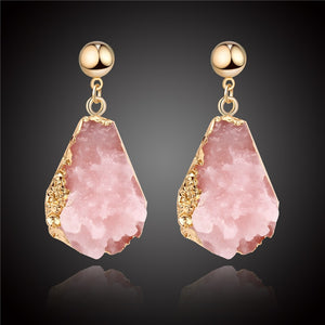 Druzy Drop Pink Resin Stone Earrings