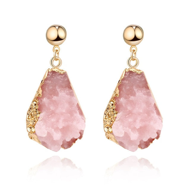 Druzy Drop Pink Resin Stone Earrings