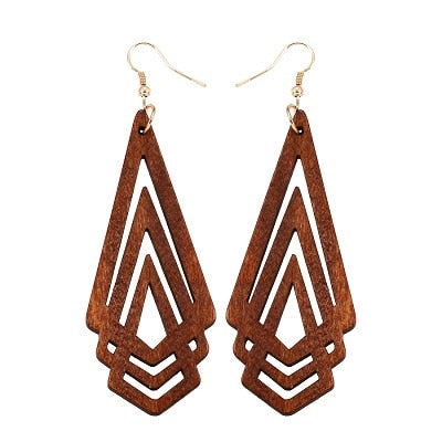 Natural Wooden Hollow Triangle Earrings - 4 Colors