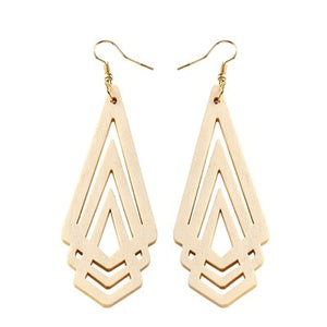 Natural Wooden Hollow Triangle Earrings - 4 Colors