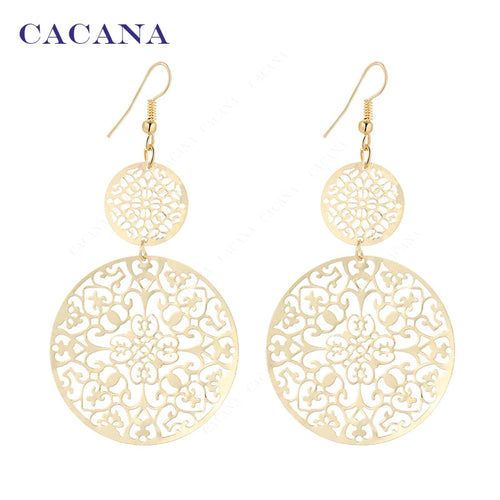 CACANA Hollow Round Dangle Long Earrings