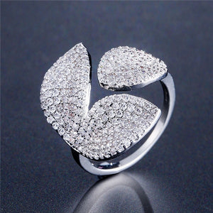 Cubic Zircon 3 Leaf Flower Ring - 3 Colors Adjustable