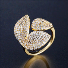 Load image into Gallery viewer, Cubic Zircon 3 Leaf Flower Ring - 3 Colors Adjustable