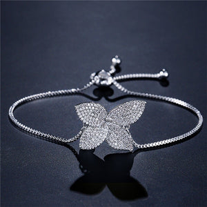 Cubic Zircon Lucky Clover Leaf Flower Pendent, Bracelet, Ring - Adjustable Jewelry