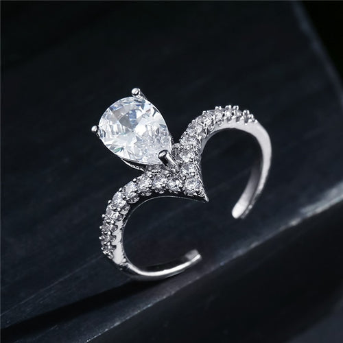 Cubic Zircon Leaf  Ring - Adjustable Jewelry