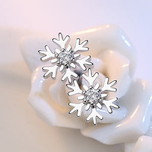 Crystal Snowflake Stud Earrings - Silver Color