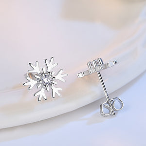 Crystal Snowflake Stud Earrings - Silver Color