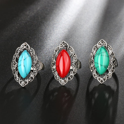 Ethnic Stone Vintage Bohemian Big Silver Ring - 3 Colors