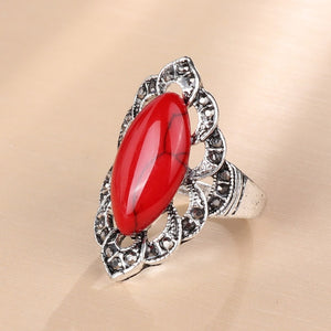 Ethnic Stone Vintage Bohemian Big Silver Ring - 3 Colors
