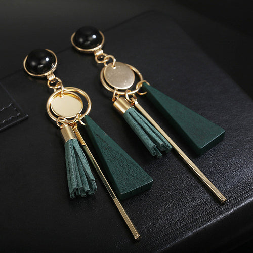 Wood Tassel Triangle earrings