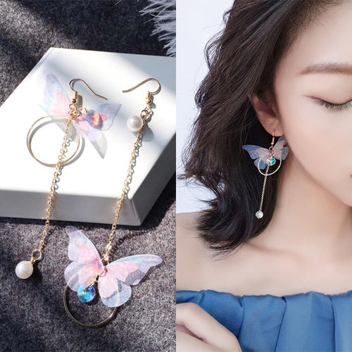 Unique Asymmetric Butterfly Imitation Pearl Earrings