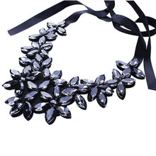 Load image into Gallery viewer, Vintage Flower Crystal Choker - Ribbon Chain