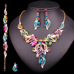 Indian Bridal Crystal Necklace Earrings Sets - 9 Colors