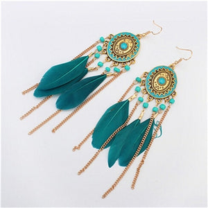 Long Tassel Feather Style Ethnic Boho Big Dangle Earrings