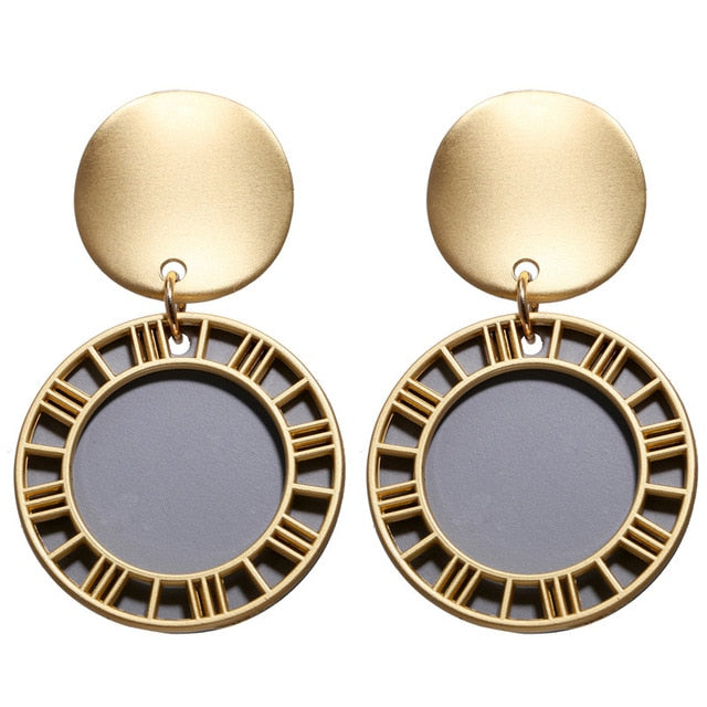 Geometric Dangle Earring Gold Gray Color - New Arrival