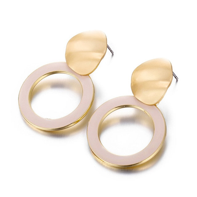 Geometric Dangle Earring Circle Gold Color - New Arrival