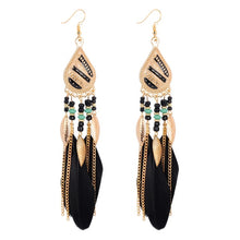 Load image into Gallery viewer, Long Tassel Feather Drop Style Ethnic Boho Big Dangle Earrings