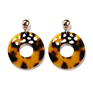 Geometric Dangle Leopard Print Circle Earring Gold Color