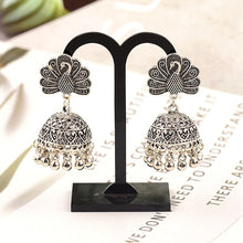 Load image into Gallery viewer, Ethnic Indian Gypsy Boho Jhumka Earrings Silver Peacock - 2 Colors