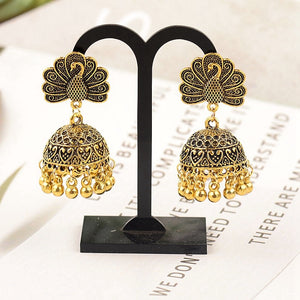 Ethnic Indian Gypsy Boho Jhumka Earrings Silver Peacock - 2 Colors