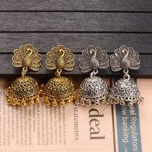 Load image into Gallery viewer, Ethnic Indian Gypsy Boho Jhumka Earrings Silver Peacock - 2 Colors