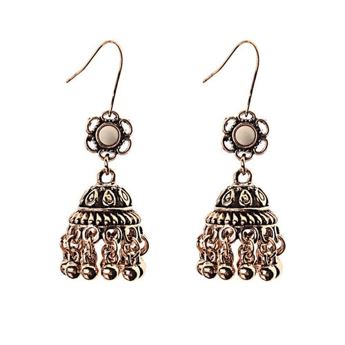 Ethnic Indian Gypsy Boho Jhumka Earrings Oxidized Silver - 2 Colors