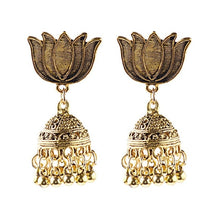 Load image into Gallery viewer, Ethnic Indian Gypsy Boho Jhumka Earrings Oxidized Gold/Silver Lotus