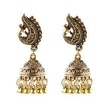 Load image into Gallery viewer, Ethnic Indian Gypsy Boho Jhumka Earrings Oxidized Silver/Gold Peacock - 2 Colors
