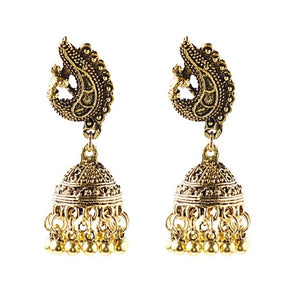 Ethnic Indian Gypsy Boho Jhumka Earrings Oxidized Silver/Gold Peacock - 2 Colors