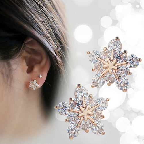 Rhinestone Crystal Rose Gold Stars Snowflake Stud Earring