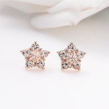 Load image into Gallery viewer, Rhinestone Crystal Rose Gold Stars Snowflake Stud Earring